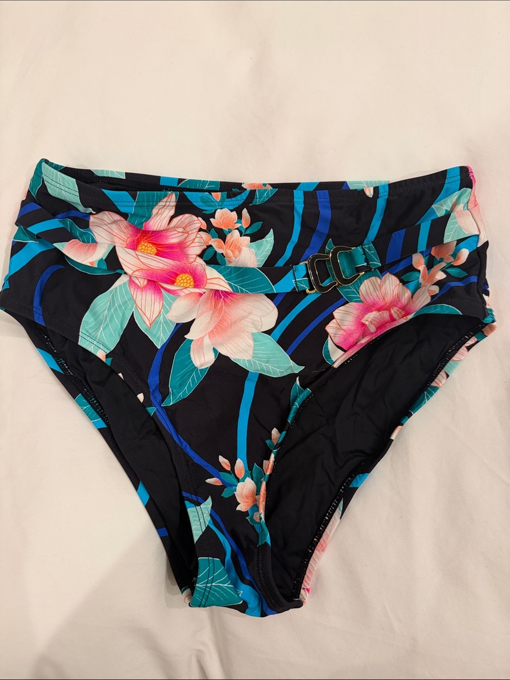 La Blanca Black Floral One-Piece Swimsuit with Teal Accents